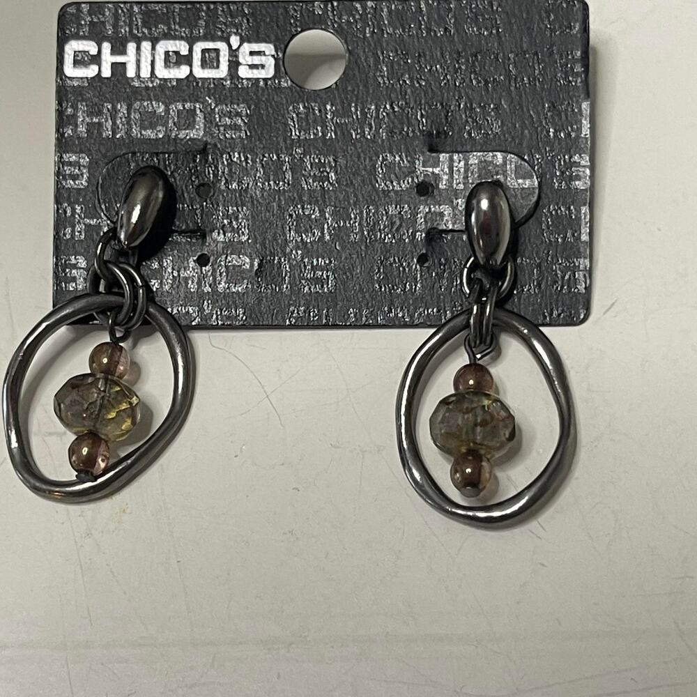 Chico's pierced earrings burnished silver tone signed costume jewelry dangle dro